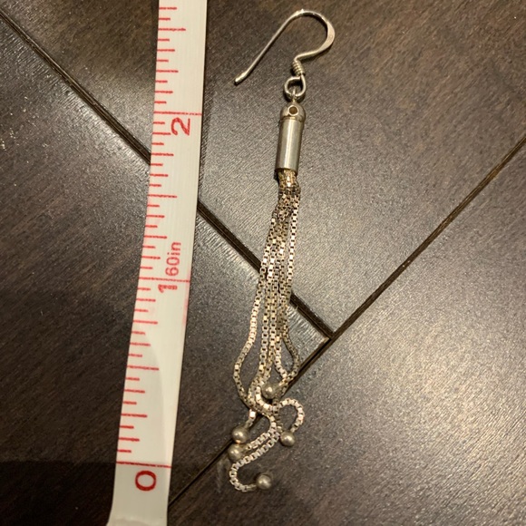 Genuine 925 long earrings with 5 strands and small silver sphere on ends - Picture 3 of 4